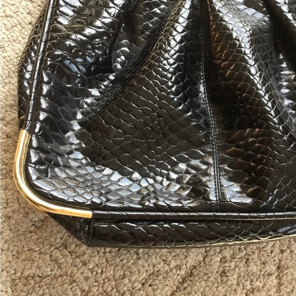 Gianni Bini Black Patent Croc-Embossed Shoulder Bag with Gold Accents - Picture 4 of 7